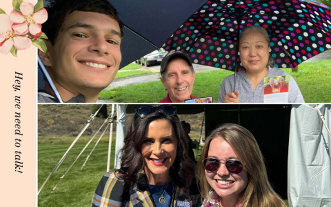 Adam Bressler (BA ’23), Kate Anderson (BA ’20), and Governor Gretchen Whitmer