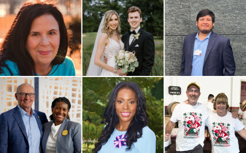 Top row (from left to right): Laura Bishop (MPA ’99), Tyler (BA ’19) and Meghan Coady, Cristian Casanova (MPP ’21). Bottom row (from left to right): Jim Hudak (MPP ’71) with Celeste Watkins-Hayes, Dr. Gladys Mitchell-Walthour (MPP ’02), Eric (MPP ’87) and Kaye Norenberg.