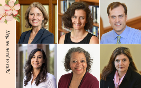 Headshots of Jenna Bednar, Charlotte Cavaillé, Jonathan Hanson, Mara Ostfeld, Ambassador Susan D. Page, and Betsey Stevenson