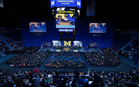 Above view of stadium during commencement.